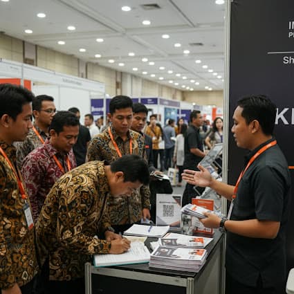 Conference visitors at an exhibition